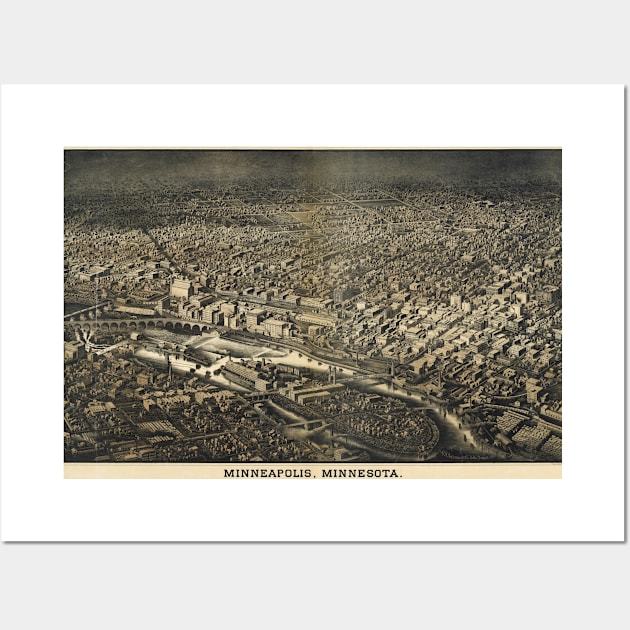 Vintage Pictorial Map of Minneapolis MN (1885) Wall Art by Bravuramedia